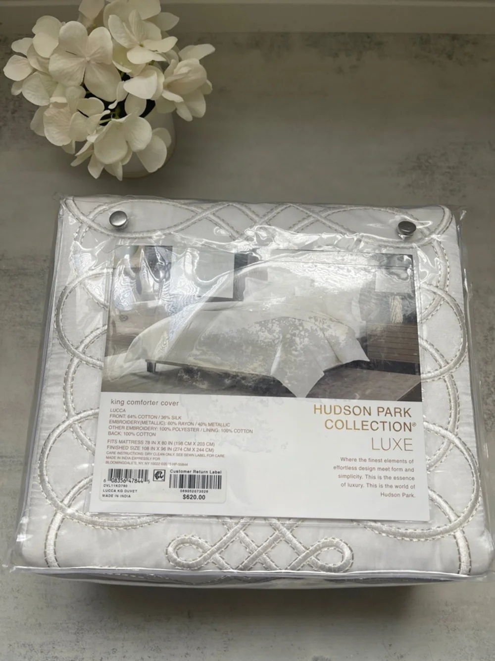 Hudson Park Collection Luxe White Metallic King Duvet Cover